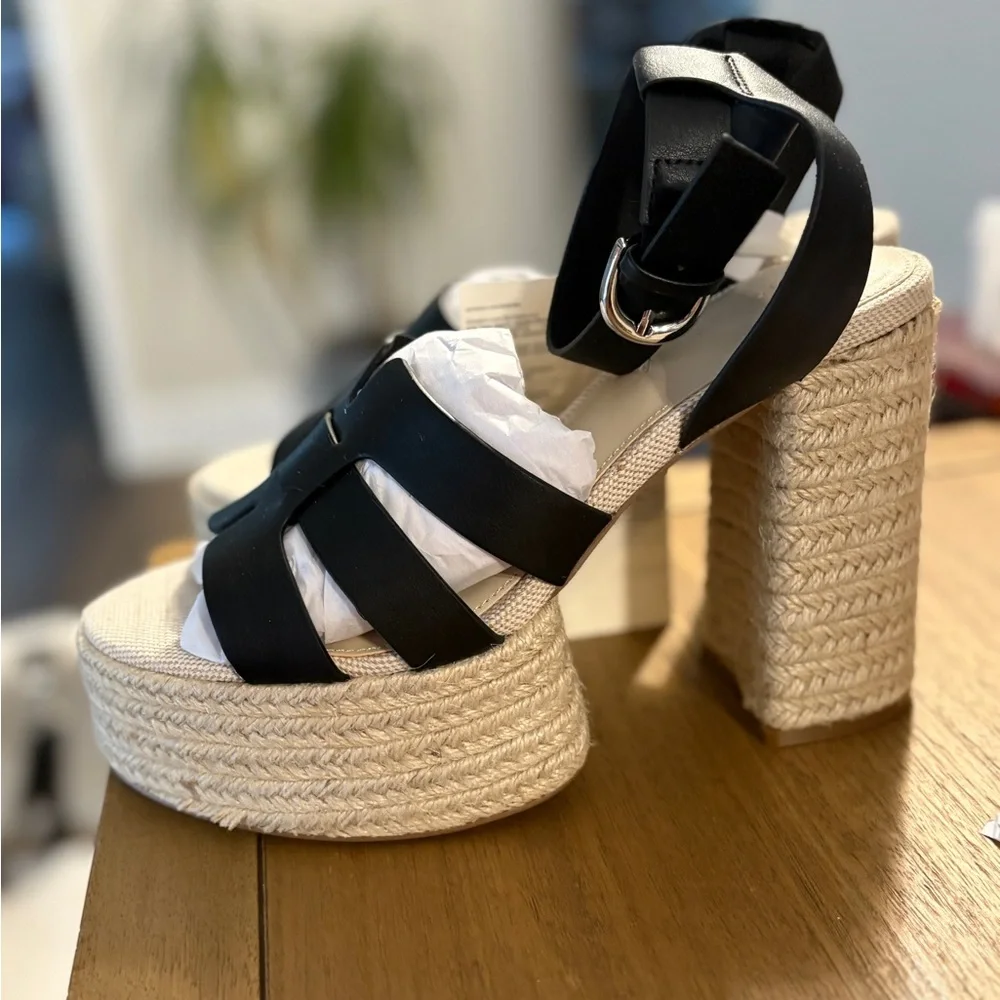 The Drop ‘Bea’ woven black and tan platform heel NEW with tags size 12